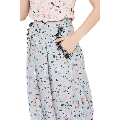 PS Pret by Payal Singhal Pink Printed Art Crepe Top With Green Low Crotch Pant (Set of 2)