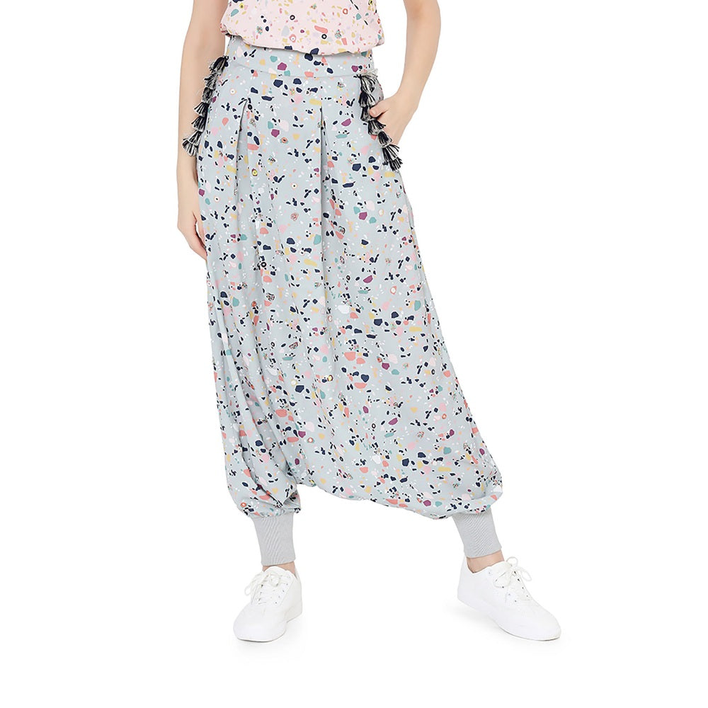 PS Pret by Payal Singhal Pink Printed Art Crepe Top With Green Low Crotch Pant (Set of 2)