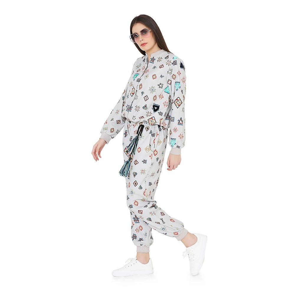 PS Pret by Payal Singhal Grey Printed Art Crepe Jumpsuit