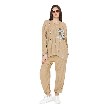 PS Pret by Payal Singhal Gold Brocade Oversized Top With Jogger Pant Set (Set of 2)