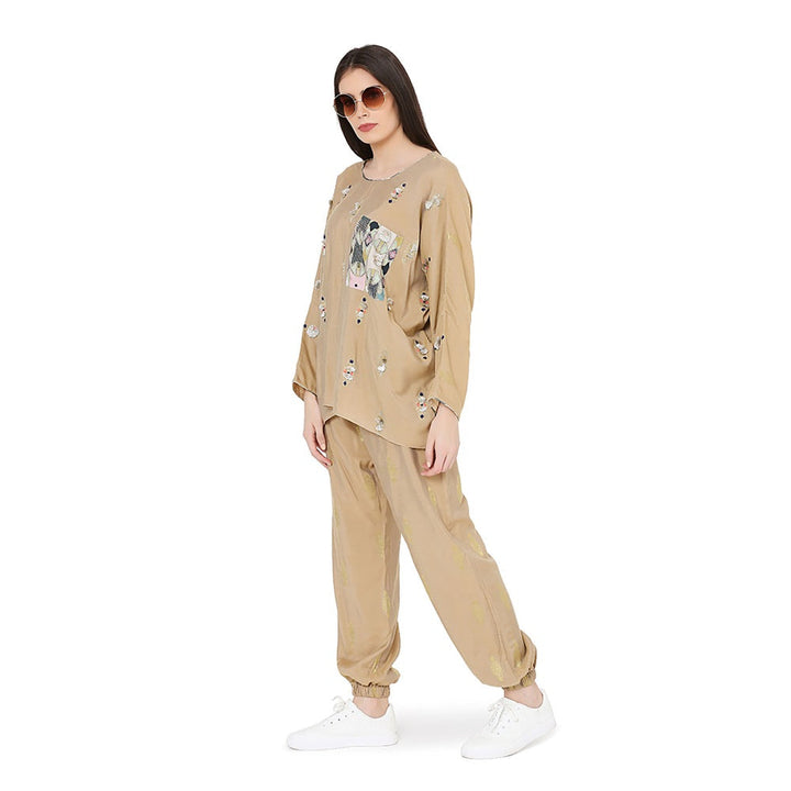 Ps Pret By Payal Singhal Gold Brocade Oversized Top With Jogger Pant Set (Set Of 2)
