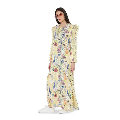 PS Pret by Payal Singhal Yellow Printed Art Crepe High Slit Kaftaan