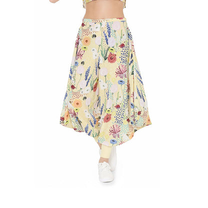 PS Pret by Payal Singhal Yellow Printed Art Crepe Top With Bustier and Cowl Pant Set (Set of 3)
