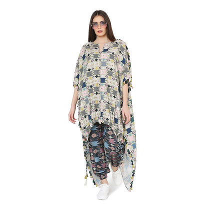 PS Pret by Payal Singhal Printed Oversized High-Low Kaftaan Top With Jogger Pant (Set of 2)