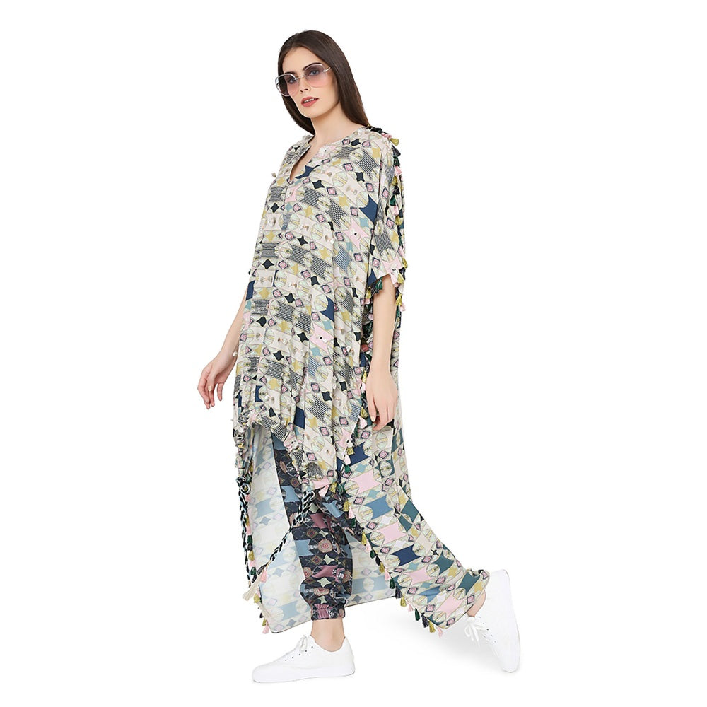PS Pret by Payal Singhal Printed Oversized High-Low Kaftaan Top With Jogger Pant (Set of 2)