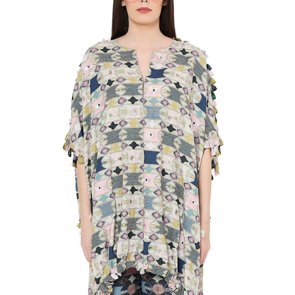 PS Pret by Payal Singhal Printed Oversized High-Low Kaftaan Top With Jogger Pant (Set of 2)