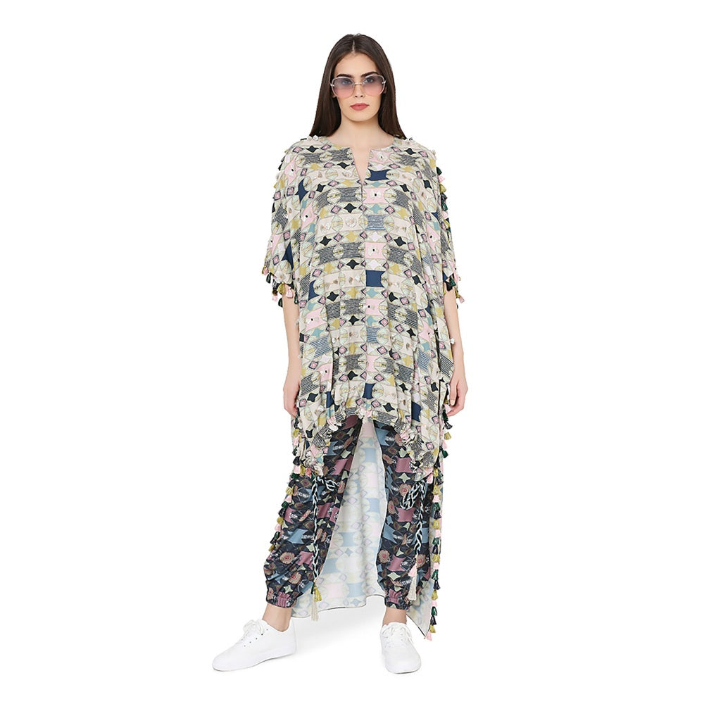 PS Pret by Payal Singhal Printed Oversized High-Low Kaftaan Top With Jogger Pant (Set of 2)
