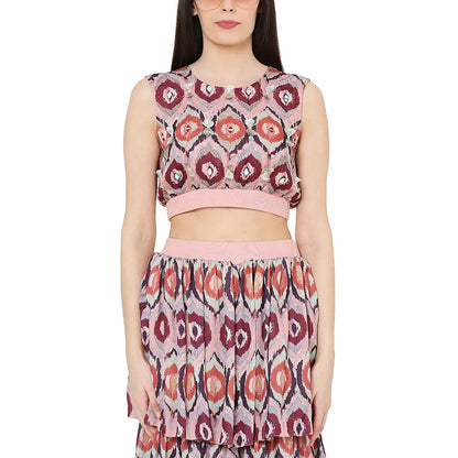 PS Pret by Payal Singhal Red Printed Art Silk Balloon Top With Layered Sharara Pant (Set of 2)