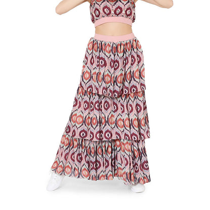 PS Pret by Payal Singhal Red Printed Art Silk Balloon Top With Layered Sharara Pant (Set of 2)