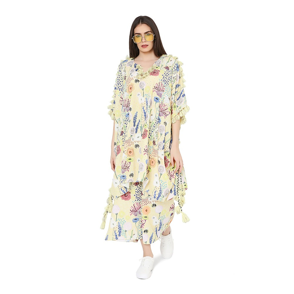 PS Pret by Payal Singhal Art Crepe Oversized Kaftaan Top With Jogger Pant Set (Set of 2)