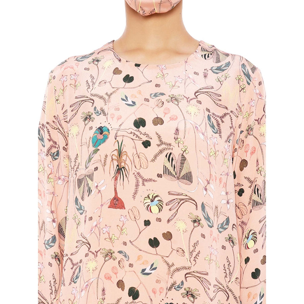 PS Pret by Payal Singhal Printed Crepe Top With Jogger Pants & Matching Reversible 3 Ply Mask (Set of 3)