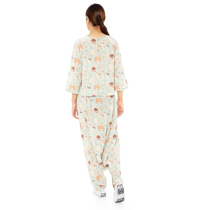 PS Pret by Payal Singhal Printed Top With Low Crotch Pant And Matching Reversible 3 Ply Mask (Set of 3)