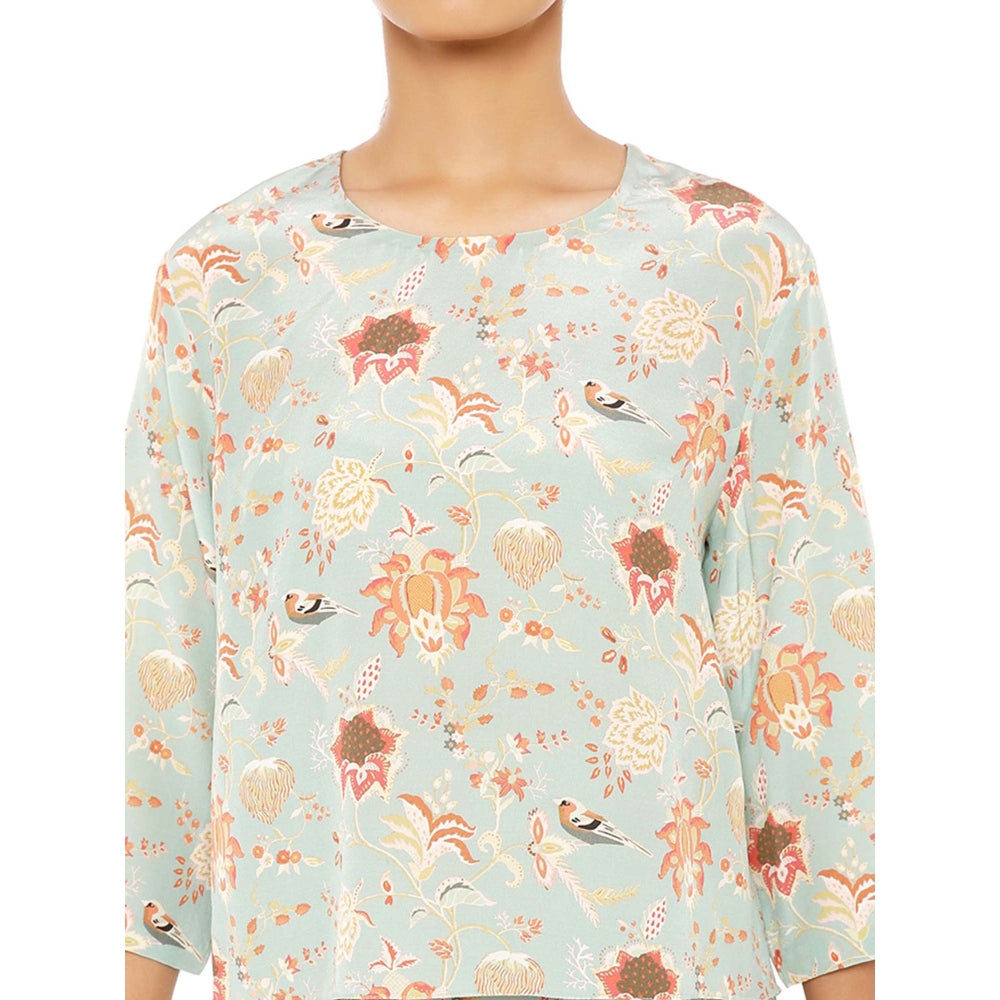 PS Pret by Payal Singhal Printed Top With Low Crotch Pant And Matching Reversible 3 Ply Mask (Set of 3)