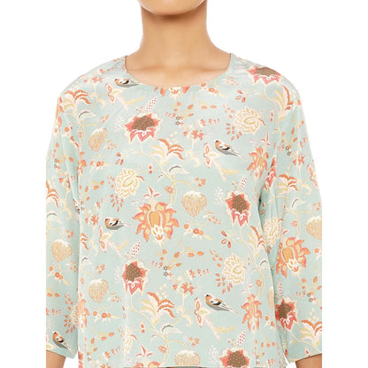 PS Pret by Payal Singhal Printed Top With Low Crotch Pant And Matching Reversible 3 Ply Mask (Set of 3)