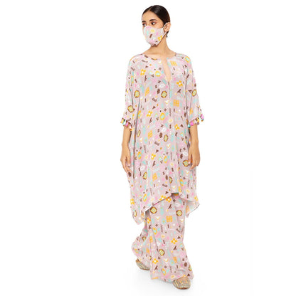 PS Pret by Payal Singhal Printed Kaftan With Palazzo Pants And Matching Reversible 3 Ply Mask (Set of 3)