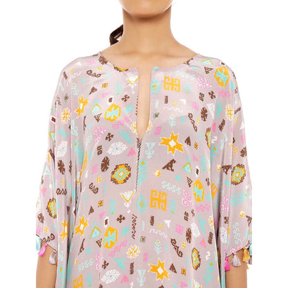 PS Pret by Payal Singhal Printed Kaftan With Palazzo Pants And Matching Reversible 3 Ply Mask (Set of 3)