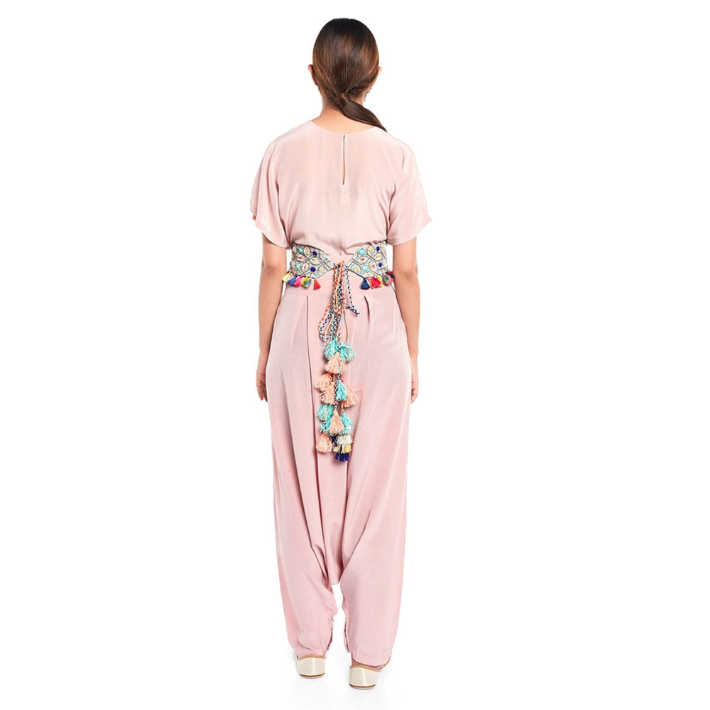 PS Pret by Payal Singhal Short Kaftan Top And Low Crotch Pant With Mask And Tie Up Belt (Set of 4)