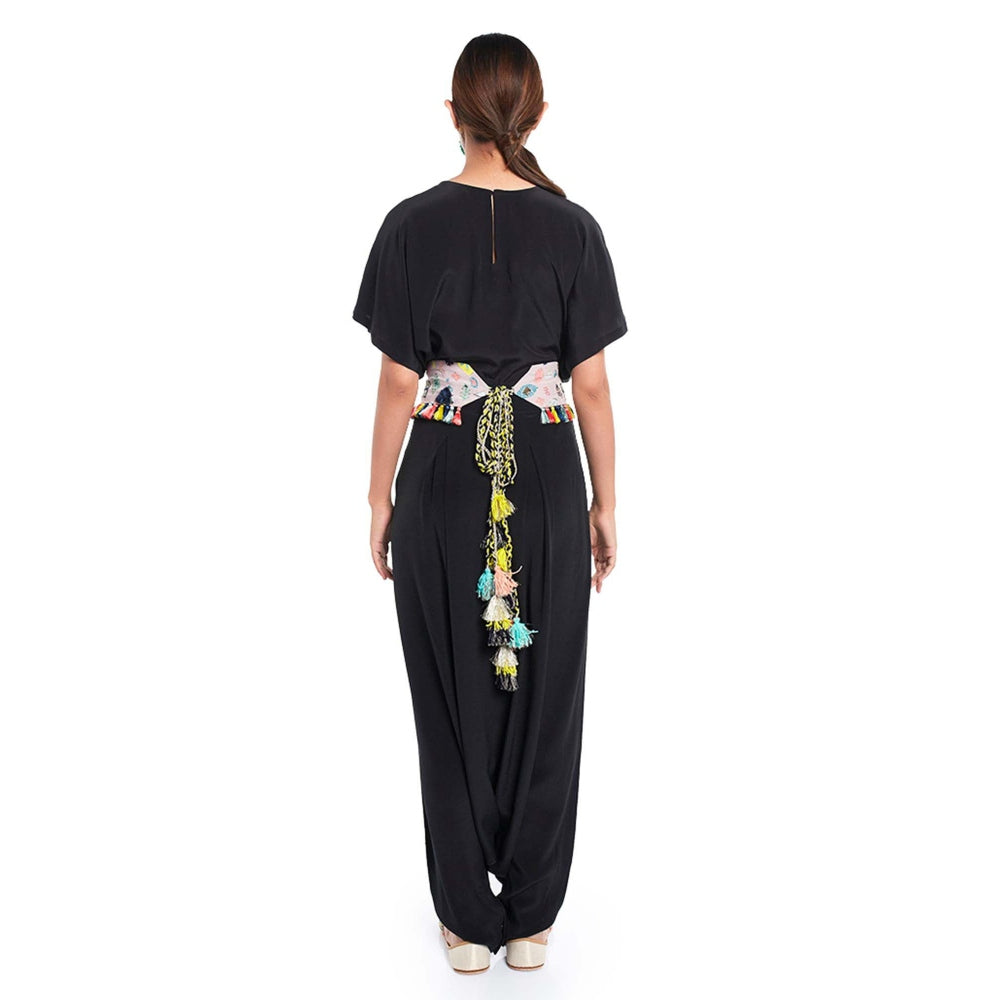 PS Pret by Payal Singhal Short Kaftan Top And Low Crotch Pant With Mask And Tie-up Belt (Set of 4)