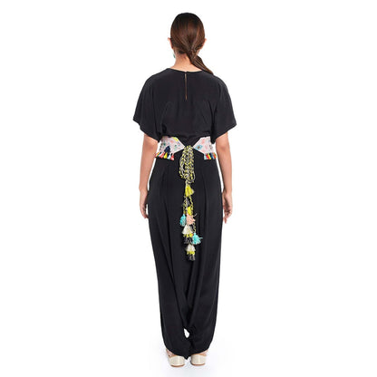 PS Pret by Payal Singhal Short Kaftan Top And Low Crotch Pant With Mask And Tie-up Belt (Set of 4)