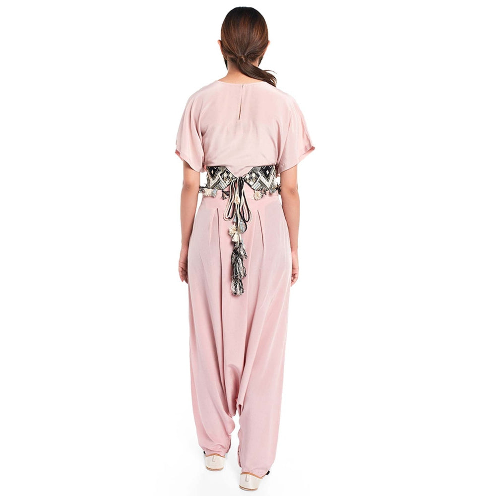 PS Pret by Payal Singhal Short Kaftan Top And Low Crotch Pant With Mask And Tie-up Belt (Set of 4)