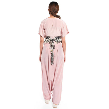PS Pret by Payal Singhal Short Kaftan Top And Low Crotch Pant With Mask And Tie-up Belt (Set of 4)