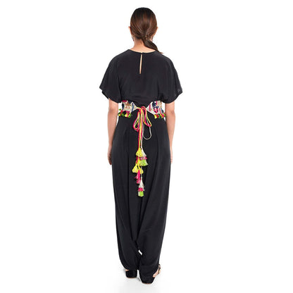 PS Pret by Payal Singhal Short Kaftan Top & Low Crotch Pant With Dupion Mask & Tie Up Belt (Set of 4)