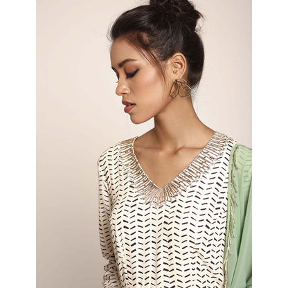 PS Pret by Payal Singhal Printed Kurta with Hot Pink Net Churidar And Green Georgette Dupatta (Set of 3)