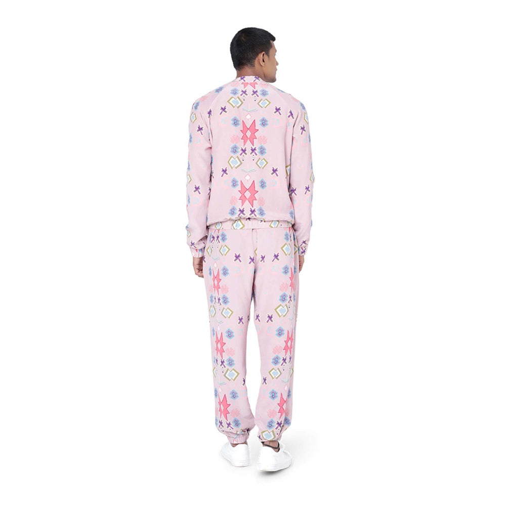 PS Men by Payal Singhal Pink Printed Bomber Jacket with Jogger Pant - Set of 2