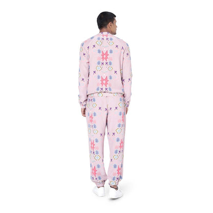 PS Men by Payal Singhal Pink Printed Bomber Jacket with Jogger Pant - Set of 2