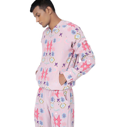 PS Men by Payal Singhal Pink Printed Bomber Jacket with Jogger Pant - Set of 2