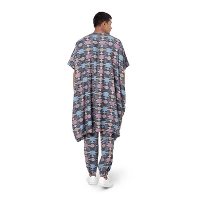 PS Men by Payal Singhal Navy Oversized Kaftaan Top with Jogger Pant-Set of 2