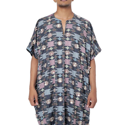 PS Men by Payal Singhal Navy Oversized Kaftaan Top with Jogger Pant-Set of 2