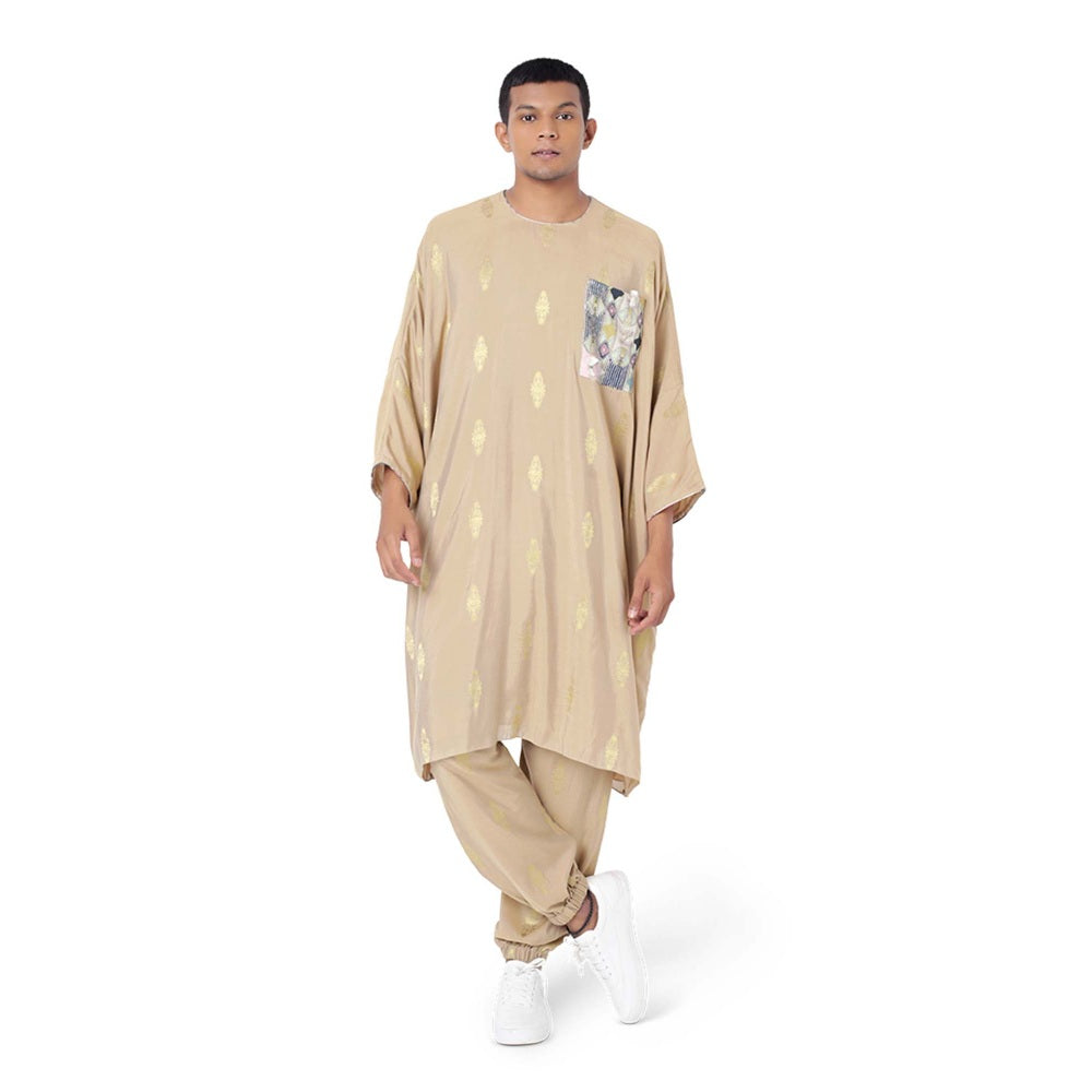 PS Men by Payal Singhal Brocade Oversized Kaftaan Top with Jogger Pant - Set of 2