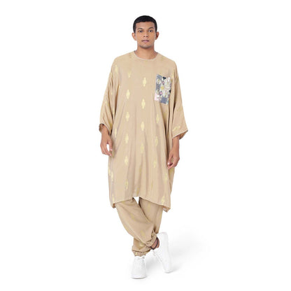 PS Men by Payal Singhal Brocade Oversized Kaftaan Top with Jogger Pant - Set of 2