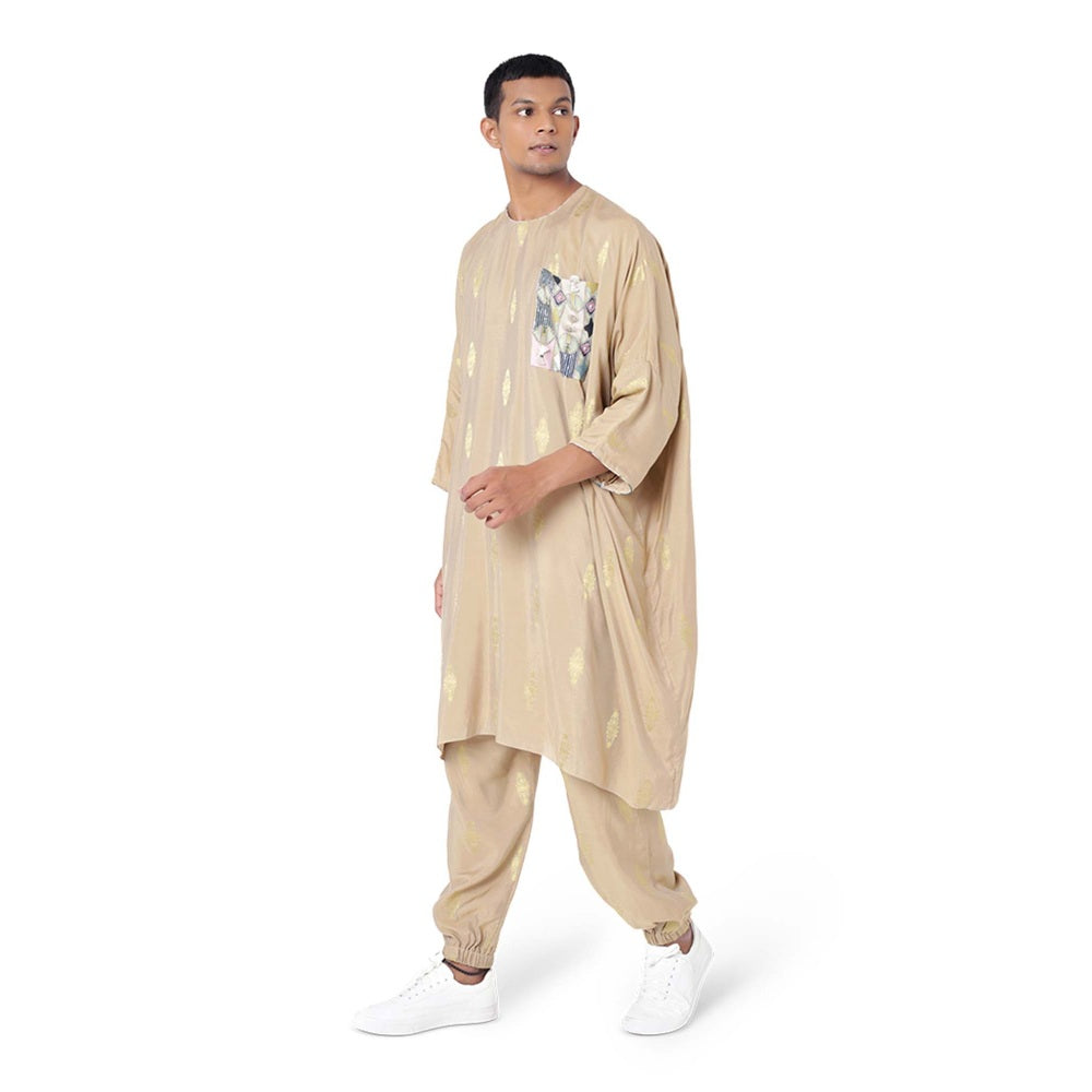 PS Men by Payal Singhal Brocade Oversized Kaftaan Top with Jogger Pant - Set of 2