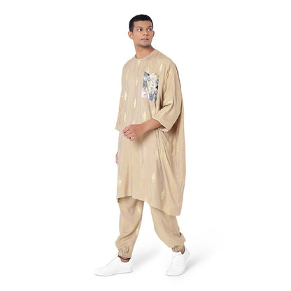 PS Men by Payal Singhal Brocade Oversized Kaftaan Top with Jogger Pant - Set of 2