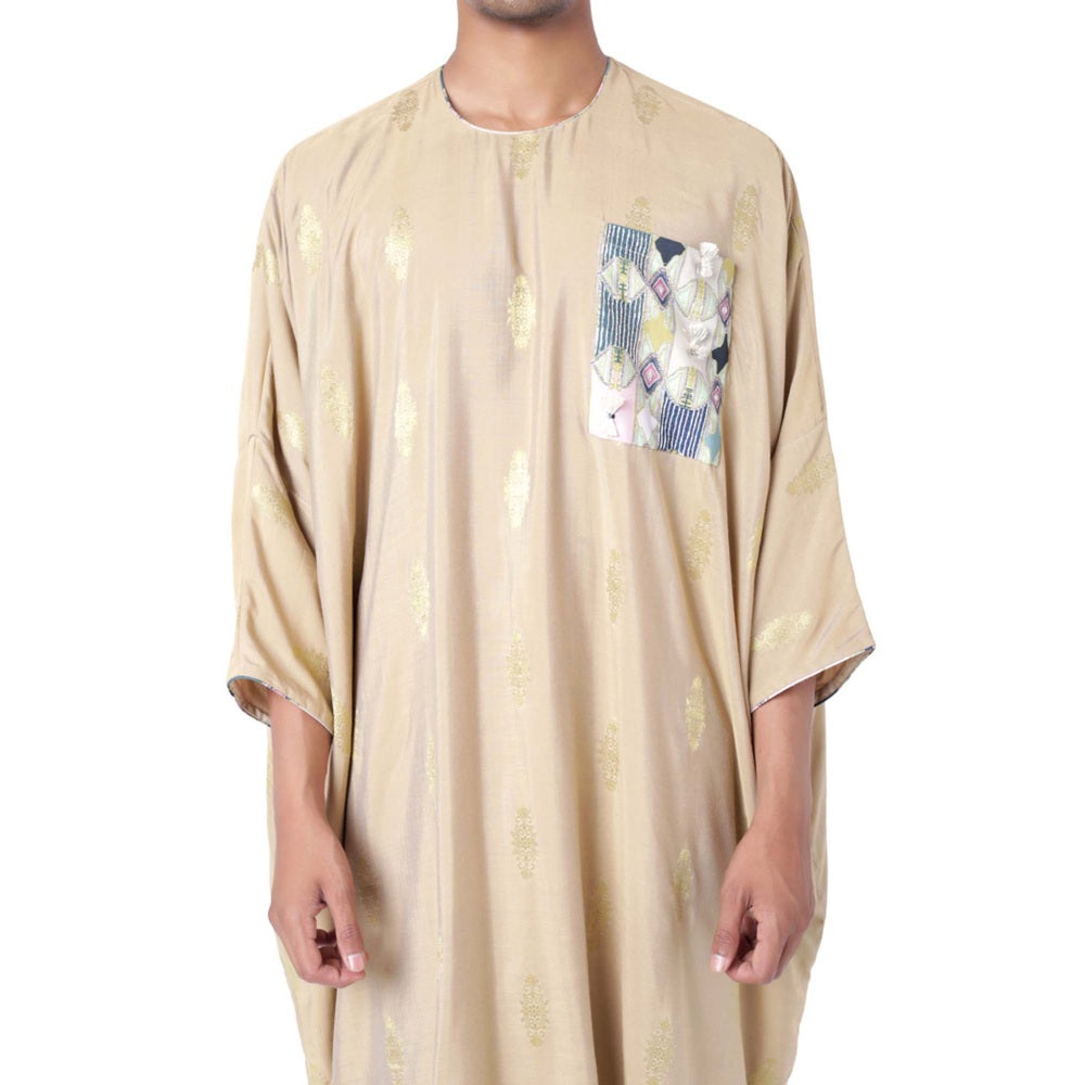 PS Men by Payal Singhal Brocade Oversized Kaftaan Top with Jogger Pant - Set of 2