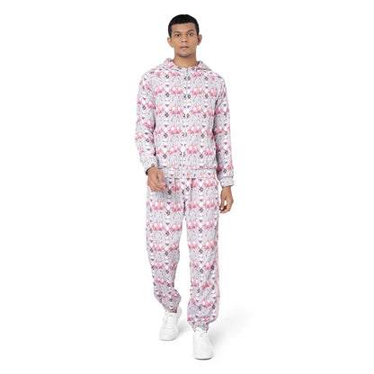 PS Men by Payal Singhal Grey Printed Art Crepe Bomber Jacket with Jogger Pant - Set of 2