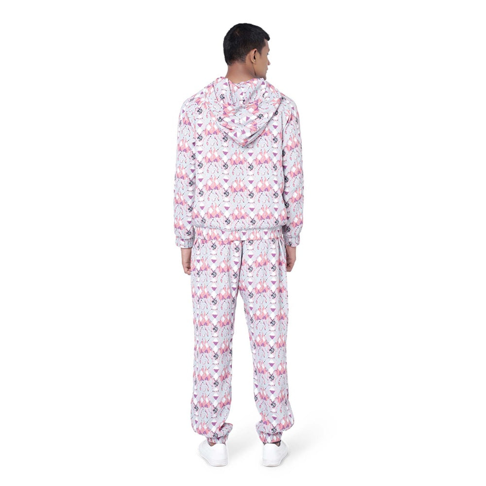 PS Men by Payal Singhal Grey Printed Art Crepe Bomber Jacket with Jogger Pant - Set of 2