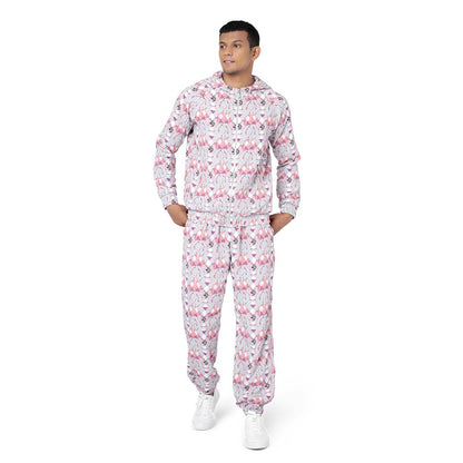 PS Men by Payal Singhal Grey Printed Art Crepe Bomber Jacket with Jogger Pant - Set of 2