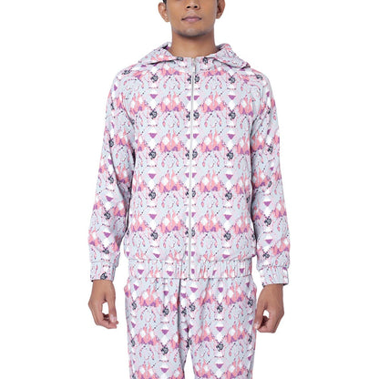 PS Men by Payal Singhal Grey Printed Art Crepe Bomber Jacket with Jogger Pant - Set of 2