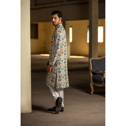 PS Men by Payal Singhal Cream Kurta with Off White Churidar - Set of 2