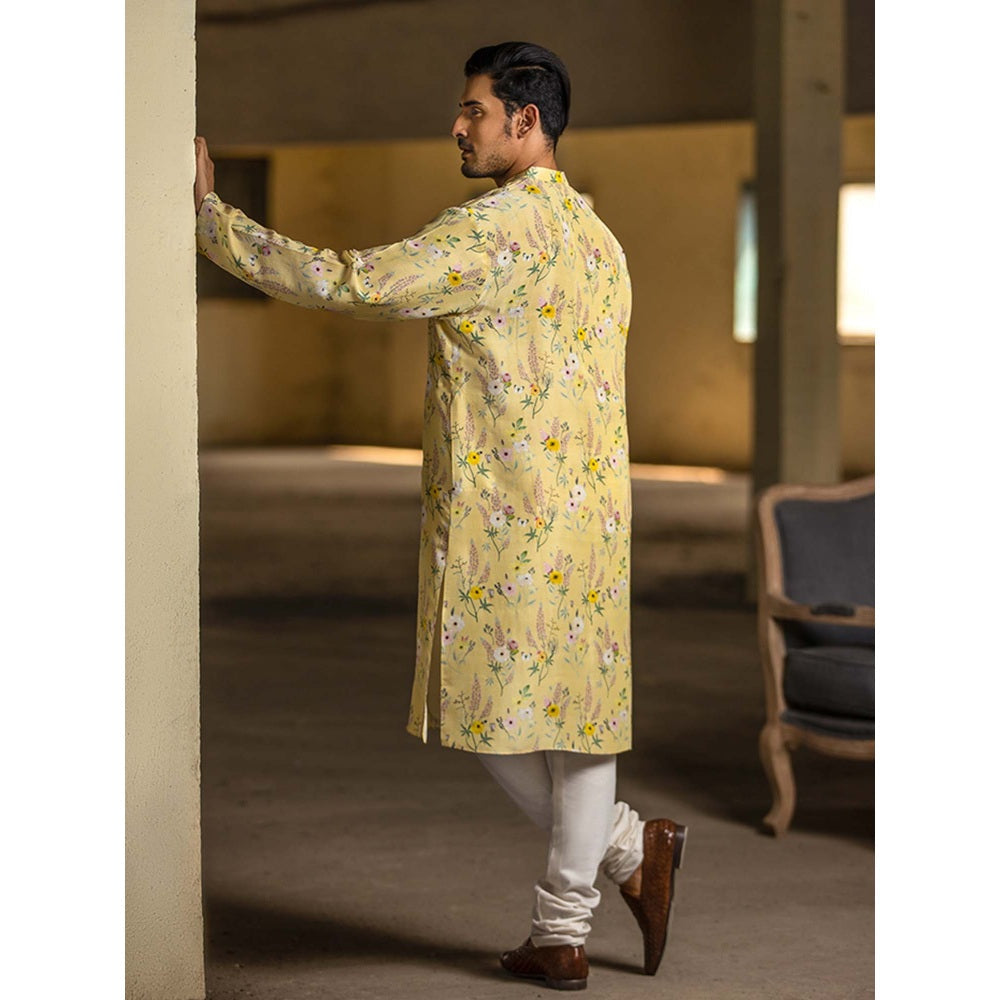 PS Men by Payal Singhal Yellow Kurta with Off White Churidar - Set of 2