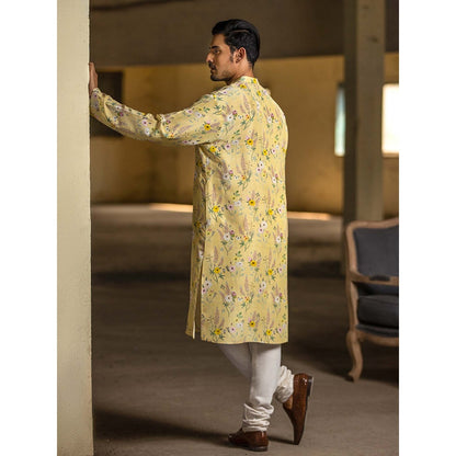 PS Men by Payal Singhal Yellow Kurta with Off White Churidar - Set of 2