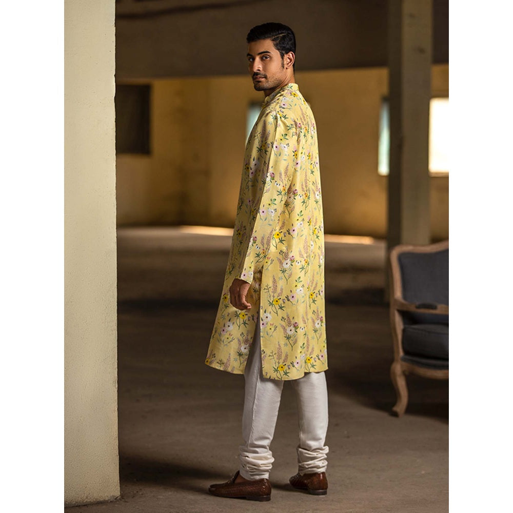 PS Men by Payal Singhal Yellow Kurta with Off White Churidar - Set of 2