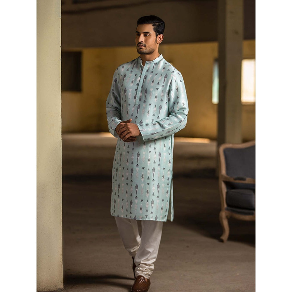 PS Men by Payal Singhal Blue Kurta with Off White Churidar - Set of 2