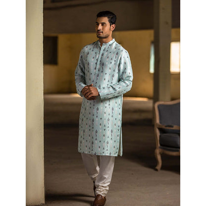 PS Men by Payal Singhal Blue Kurta with Off White Churidar - Set of 2