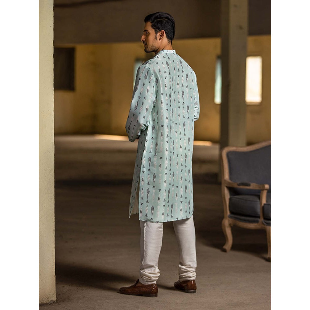 PS Men by Payal Singhal Blue Kurta with Off White Churidar - Set of 2