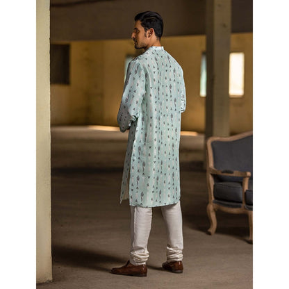 PS Men by Payal Singhal Blue Kurta with Off White Churidar - Set of 2