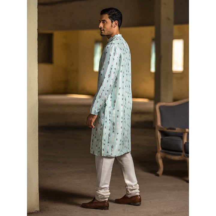 Ps Men By Payal Singhal Blue Kurta With Off White Churidar - Set Of 2